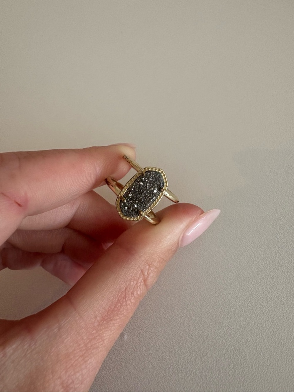Kendra Scott Gold Open Band Ring with Black Druzy
